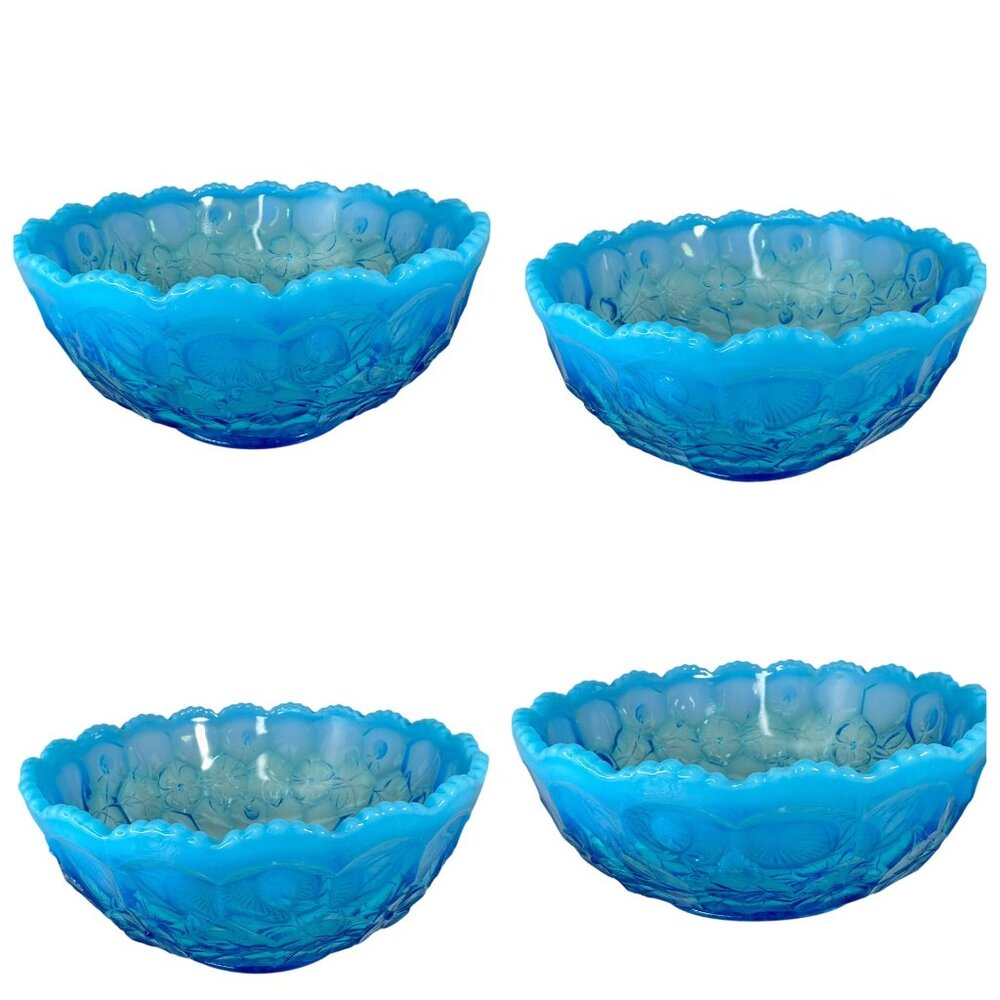 Fenton Blue Opalescent Honeycomb Clover Pattern Master Berry Bowl 1910 Vintage - Picture 10 of 16